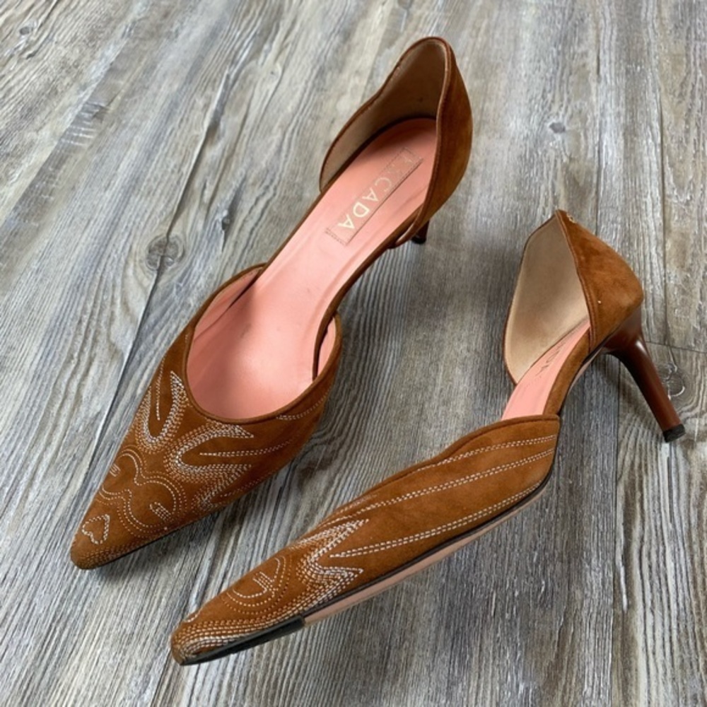 Escada Brown Suede Pointed Toe Kitten Heel Pumps - Picture 4 of 8